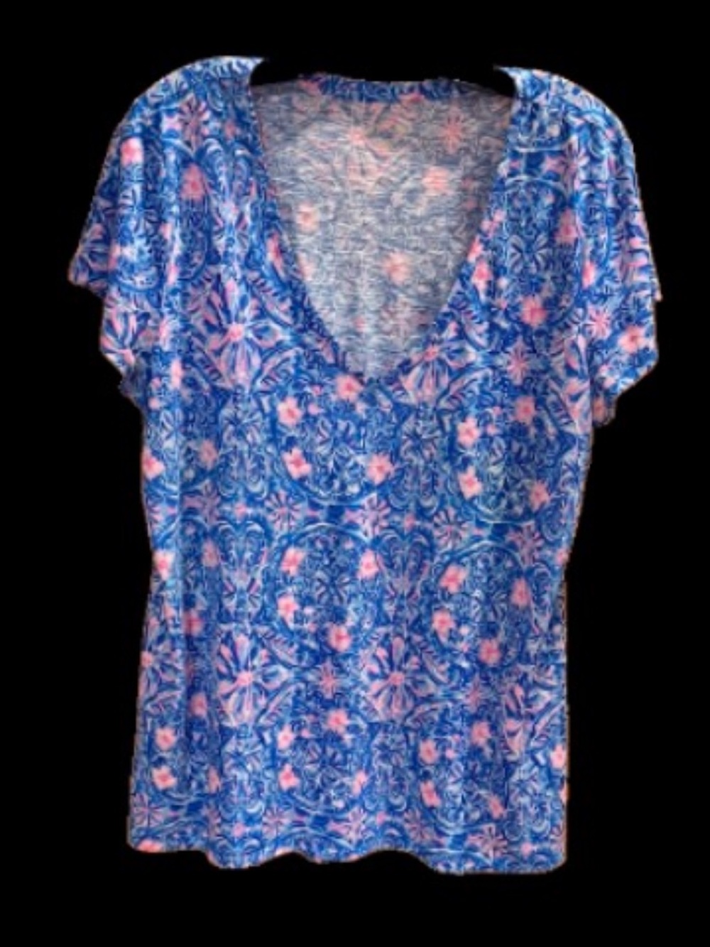 Lilly Pulitzer Etta V Neck Tee Shirt Blue Peri Takin It Easy Size Large
